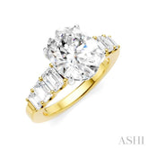 1 1/4 Ctw Oval Shape Emerald and Round Cut Diamond Semi-Mount Engagement Ring in 14K Yellow and White Gold