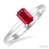 6x4 MM Octagon Shape Ruby Precious Solitaire Ring in 14K White Gold
