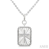 1/20 Ctw Rectangle Fluted Medallion Single Cut Diamond Cross Pendant With Chain in Sterling Silver