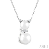 6&7 MM Cultured Pearl and 1/20 Ctw Round Cut Diamond Cat Shape Petite Fashion Pendant With Chain in 10K White Gold