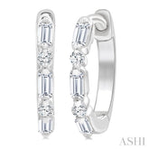 1/5 Ctw Baguette & Round Cut Diamond Petite Huggie Earrings in 10K White Gold
