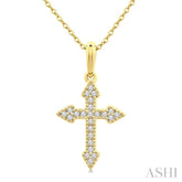 1/8 Ctw Round Cut Diamond Cross Petite Pendant With Chain in 10K Yellow Gold