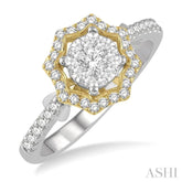1/2 Ctw Star Shape Lovebright Round Cut Diamond Ring in 14K White and Yellow Gold