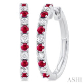1.80 MM Round Shape Ruby and 1/4 Ctw Round Cut Diamond Precious Hoop Earring in 10K White Gold