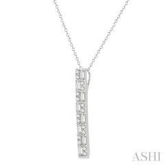1/2 Ctw Basket Weave Baguette and Round Cut Diamond Pendant With Chain in 14K White Gold 1/2 Ctw Basket Weave Baguette and Round Cut Diamond Pendant With Chain in 14K White Gold