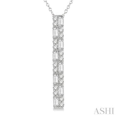 1/2 Ctw Basket Weave Baguette and Round Cut Diamond Pendant With Chain in 14K White Gold 1/2 Ctw Basket Weave Baguette and Round Cut Diamond Pendant With Chain in 14K White Gold