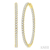 5 Ctw Inside-Out Round Cut Diamond 1 3/4 Inch Hoop Earrings in 14K Yellow Gold