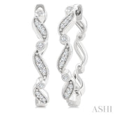 1/8 Ctw Wavy Pattern Round Cut Diamond Fashion Hoop Earrings in 10K White Gold
