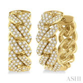 3/4 Ctw Round Cut Diamond Cuban Link Hoop Earrings in 14K Yellow Gold