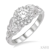 5/8 Ctw Diamond Engagement Ring with 3/8 Ct Round Cut Center Stone in 14K White Gold