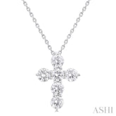 1 Ctw Round Cut Diamond Christian Cross 6-Stone Fashion Pendant With Chain in 14K White Gold