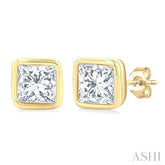 1/5 Ctw Petite Bezel Set Princess Cut Diamond Fashion Stud Earring in 10K Yellow Gold