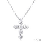 1/2 Ctw Round Cut Diamond Christian Cross 6-Stone Fashion Pendant With Chain in 14K White Gold