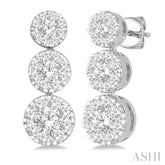 3/4 Ctw Hanging Triple Mount Lovebright Round Cut Diamond Earring in 14K White Gold