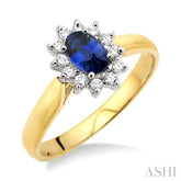 6x4MM Oval Cut Sapphire and 1/5 Ctw Round Cut Diamond Ring in 14K Yellow Gold