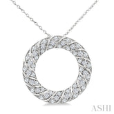 1/2 Ctw Ribbed Swirl Circle Round Cut Diamond Fashion Pendant With Chain in 14K White Gold