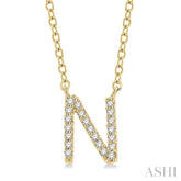 1/20 Ctw Initial 'N' Round Cut Diamond Pendant With Chain in 10K Yellow Gold