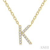 1/20 Ctw Initial 'K' Round Cut Diamond Pendant With Chain in 10K Yellow Gold