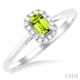 5x3 MM Octagonal Shape Peridot and 1/20 Ctw Round Cut Diamond Halo Semi-Precious Ring in 10K White Gold