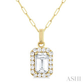 6x4 MM Octagonal Shape White Topaz and 1/6 Ctw Round Cut Diamond Halo Semi-Precious Pendant with Chain in 14K Yellow Gold