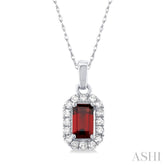 5x3 MM Octagonal Shape Garnet and 1/20 Ctw Round Cut Diamond Halo Semi-Precious Pendant with Chain in 10K White Gold