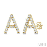 1/10 Ctw Initial 'A' Round Cut Diamond Earrings in 10K Yellow Gold