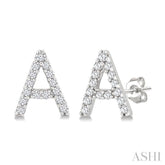 1/10 Ctw Initial 'A' Round Cut Diamond Earrings in 10K White Gold