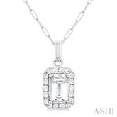 6x4 MM Octagonal Shape White Topaz and 1/6 Ctw Round Cut Diamond Halo Semi-Precious Pendant with Chain in 14K White Gold