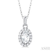 5x3 MM Oval Shape White Topaz and 1/20 Ctw Round Cut Diamond Halo Semi-Precious Pendant with Chain in 10K White Gold