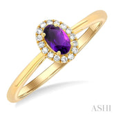 5x3 MM Oval Shape Amethyst and 1/20 Ctw Single Cut Diamond Halo Semi-Precious Ring in 10K Yellow Gold