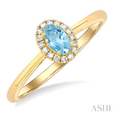 5x3 MM Oval Shape Aquamarine and 1/20 Ctw Round Cut Diamond Halo Semi-Precious Ring in 10K Yellow Gold