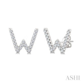 1/8 Ctw Initial 'W' Round Cut Diamond Earrings in 10K White Gold
