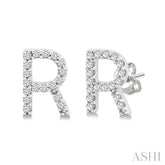 1/10 Ctw Initial 'R' Single Cut Diamond Earrings in 10K White Gold
