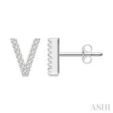 1/10 Ctw Initial 'V' Round Cut Diamond Earrings in 10K White Gold