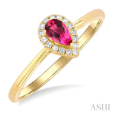 5x3 MM Pear Shape Pink Tourmaline and 1/20 Ctw Single Cut Diamond Halo Semi-Precious Ring in 14K Yellow Gold