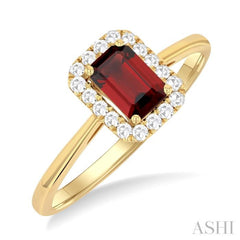 6x4 MM Octagonal Shape Garnet and 1/6 Ctw Round Cut Diamond Halo Semi-Precious Ring in 10K Yellow Gold 6x4 MM Octagonal Shape Garnet and 1/6 Ctw Round Cut Diamond Halo Semi-Precious Ring in 10K Yellow Gold