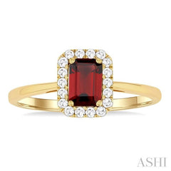 6x4 MM Octagonal Shape Garnet and 1/6 Ctw Round Cut Diamond Halo Semi-Precious Ring in 10K Yellow Gold 6x4 MM Octagonal Shape Garnet and 1/6 Ctw Round Cut Diamond Halo Semi-Precious Ring in 10K Yellow Gold