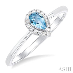 5x3 MM Pear Shape Aquamarine and 1/20 Ctw Single Cut Diamond Halo Semi-Precious Ring in 10K White Gold 5x3 MM Pear Shape Aquamarine and 1/20 Ctw Single Cut Diamond Halo Semi-Precious Ring in 10K White Gold