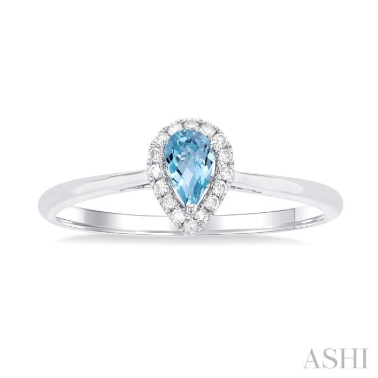 5x3 MM Pear Shape Aquamarine and 1/20 Ctw Single Cut Diamond Halo Semi-Precious Ring in 10K White Gold 5x3 MM Pear Shape Aquamarine and 1/20 Ctw Single Cut Diamond Halo Semi-Precious Ring in 10K White Gold