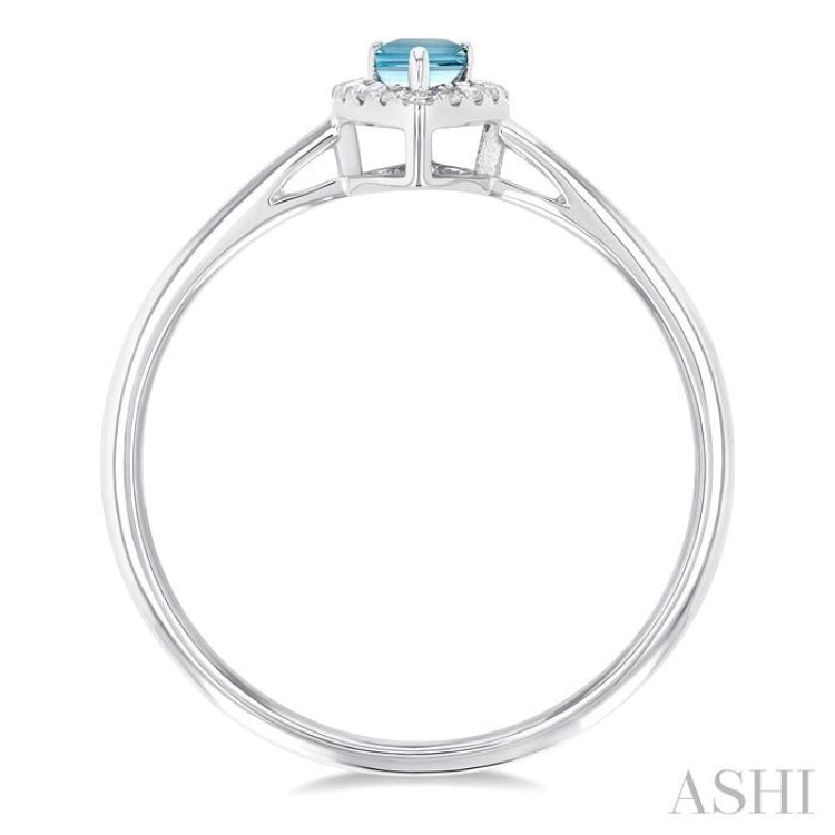 5x3 MM Pear Shape Aquamarine and 1/20 Ctw Single Cut Diamond Halo Semi-Precious Ring in 10K White Gold 5x3 MM Pear Shape Aquamarine and 1/20 Ctw Single Cut Diamond Halo Semi-Precious Ring in 10K White Gold