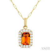 6x4 MM Octagonal Shape Citrine and 1/6 Ctw Round Cut Diamond Halo Semi-Precious Pendant with Chain in 10K Yellow Gold