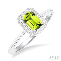 6x4 MM Octagonal Shape Peridot and 1/6 Ctw Round Cut Diamond Halo Semi-Precious Ring in 14K White Gold 6x4 MM Octagonal Shape Peridot and 1/6 Ctw Round Cut Diamond Halo Semi-Precious Ring in 14K White Gold