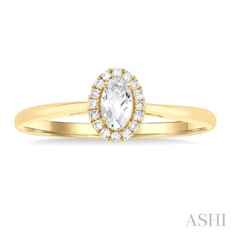 5x3 MM Oval Shape White Topaz and 1/20 Ctw Single Cut Diamond Halo Semi-Precious Ring in 14K Yellow Gold 5x3 MM Oval Shape White Topaz and 1/20 Ctw Single Cut Diamond Halo Semi-Precious Ring in 14K Yellow Gold