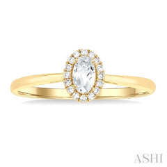 5x3 MM Oval Shape White Topaz and 1/20 Ctw Single Cut Diamond Halo Semi-Precious Ring in 14K Yellow Gold 5x3 MM Oval Shape White Topaz and 1/20 Ctw Single Cut Diamond Halo Semi-Precious Ring in 14K Yellow Gold