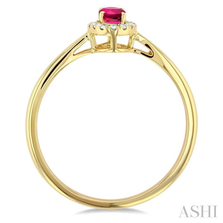 5x3 MM Oval Shape Pink Tourmaline and 1/20 Ctw Single Cut Diamond Halo Semi-Precious Ring in 14K Yellow Gold 5x3 MM Oval Shape Pink Tourmaline and 1/20 Ctw Single Cut Diamond Halo Semi-Precious Ring in 14K Yellow Gold