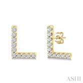 1/10 Ctw Initial 'L' Round Cut Diamond Earrings in 10K Yellow Gold