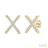 1/10 Ctw Initial 'X' Round Cut Diamond Earrings in 10K Yellow Gold