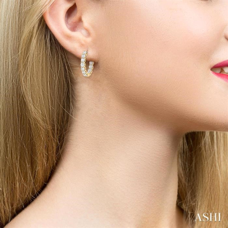 4 Ctw Inside-Out Round Cut Diamond Hoop Earrings in 14K Yellow Gold 4 Ctw Inside-Out Round Cut Diamond Hoop Earrings in 14K Yellow Gold