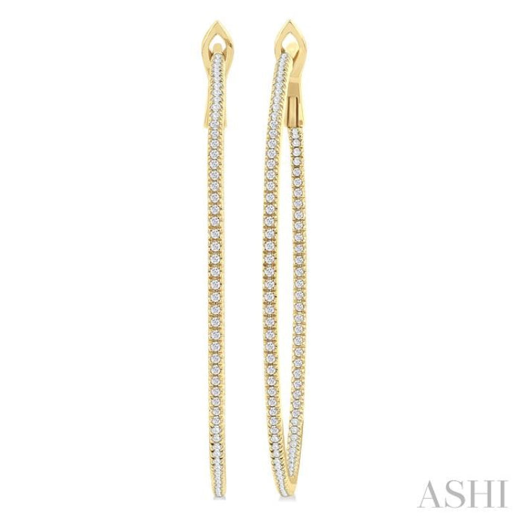 3/4 Ctw Inside & Outside Round Cut Diamond Hoop Earring in 14K Yellow Gold 3/4 Ctw Inside & Outside Round Cut Diamond Hoop Earring in 14K Yellow Gold