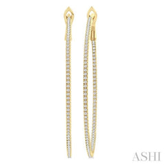 3/4 Ctw Inside & Outside Round Cut Diamond Hoop Earring in 14K Yellow Gold 3/4 Ctw Inside & Outside Round Cut Diamond Hoop Earring in 14K Yellow Gold